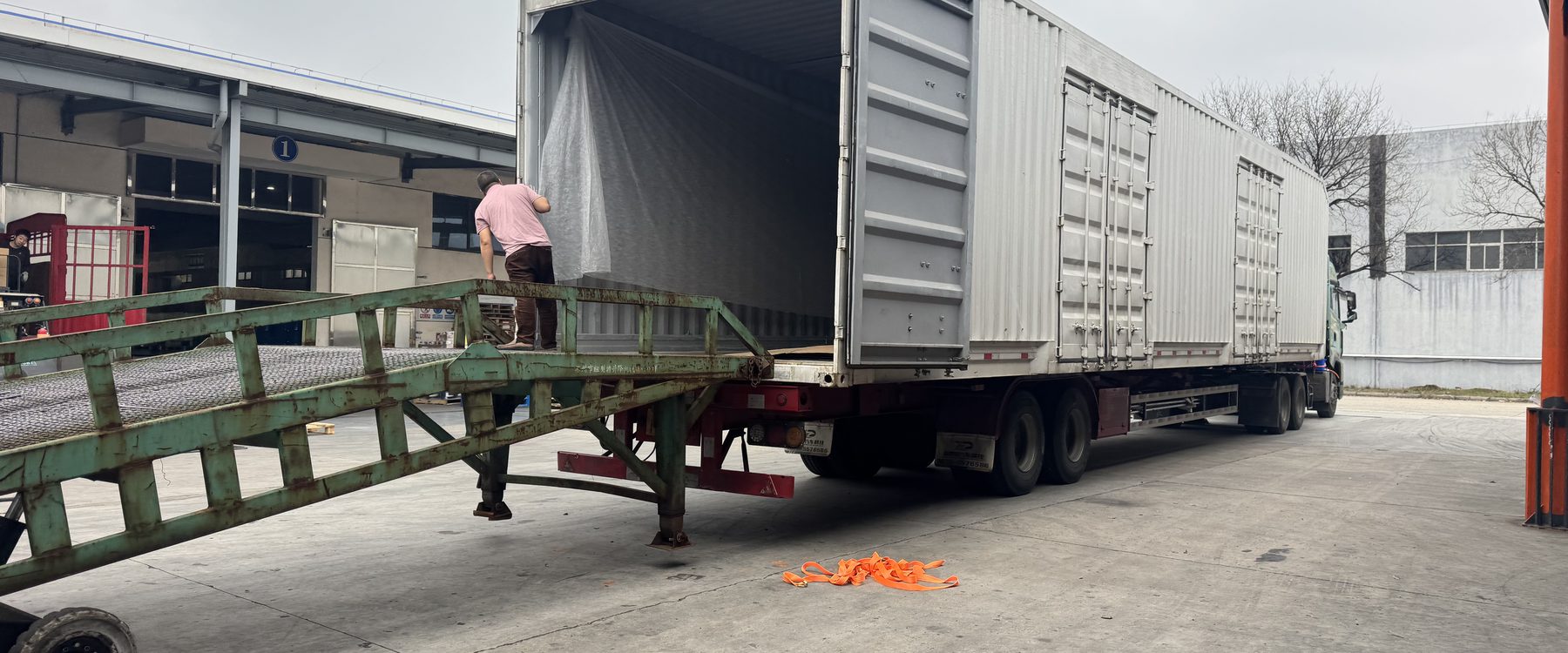 Truck and trailer at the China warehouse loading dock